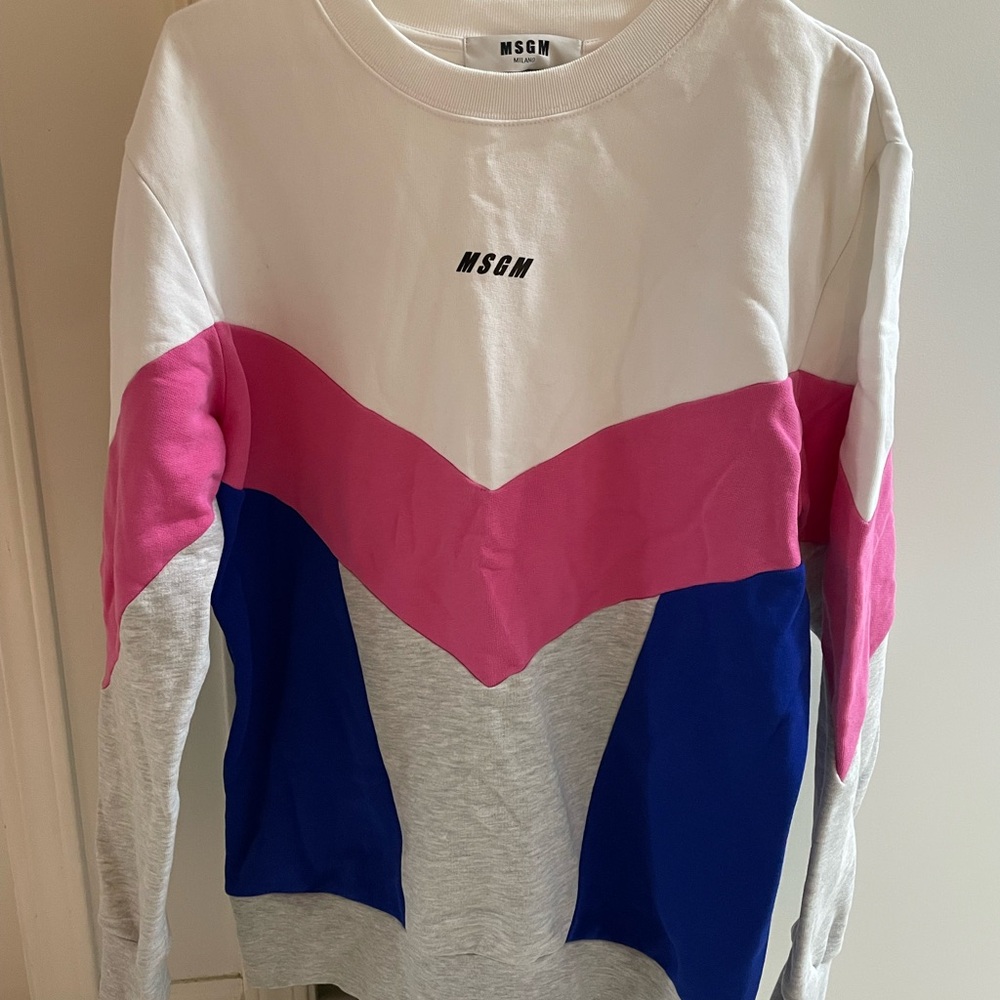 MSGM Women Colorblock Sweatshirt - White, Pink, and Blue